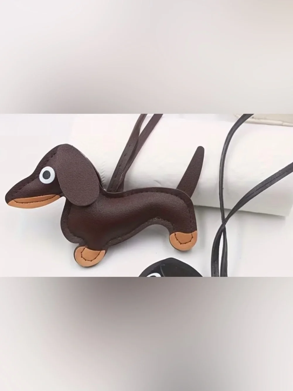 Dachshund Leather Bag Charm in Brown - Picture 2 of 4